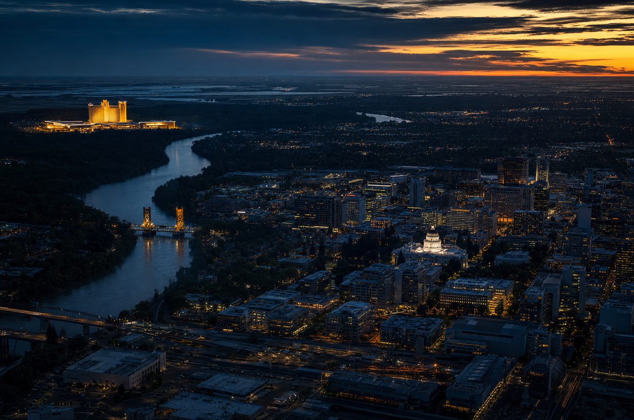 Casinos near Sacramento, California — aerial cityscape