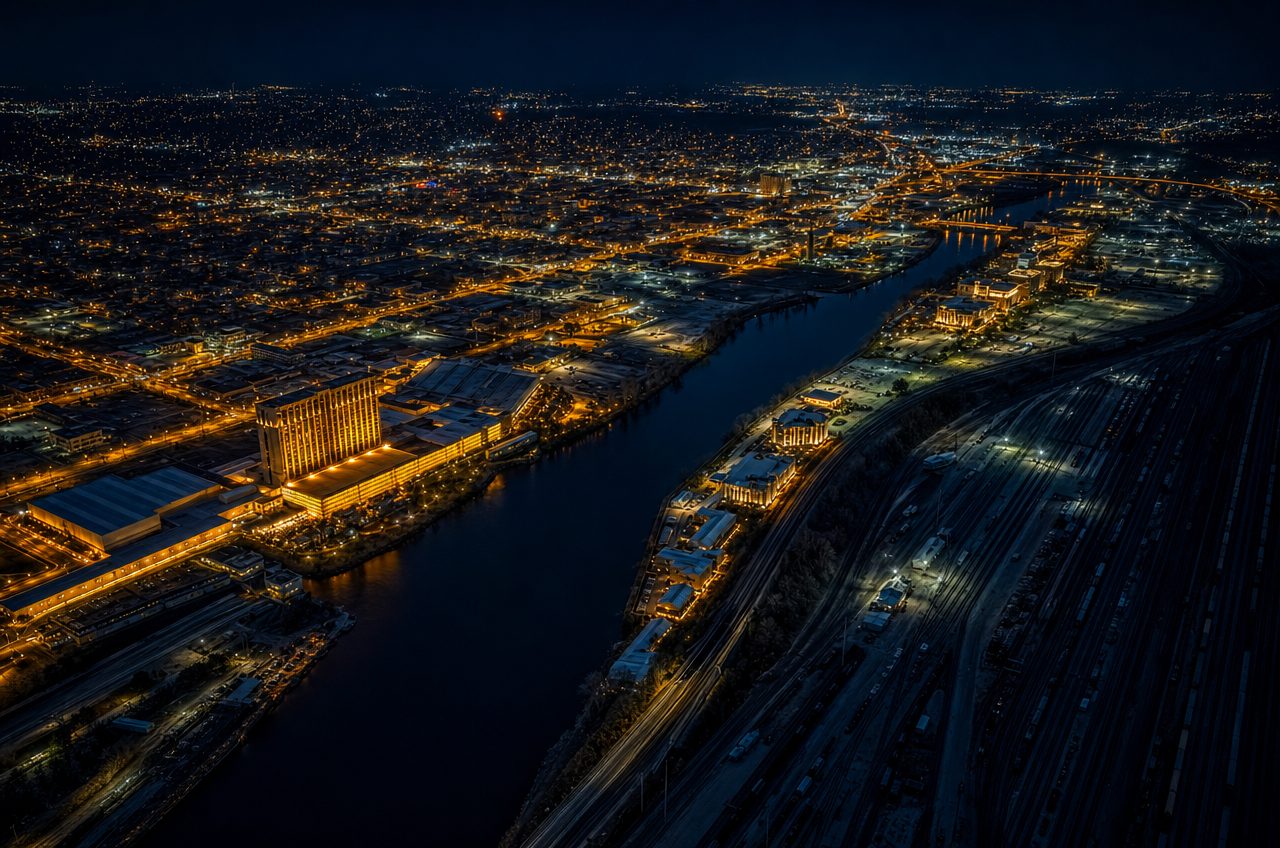 Casinos near Joliet, Illinois — aerial cityscape