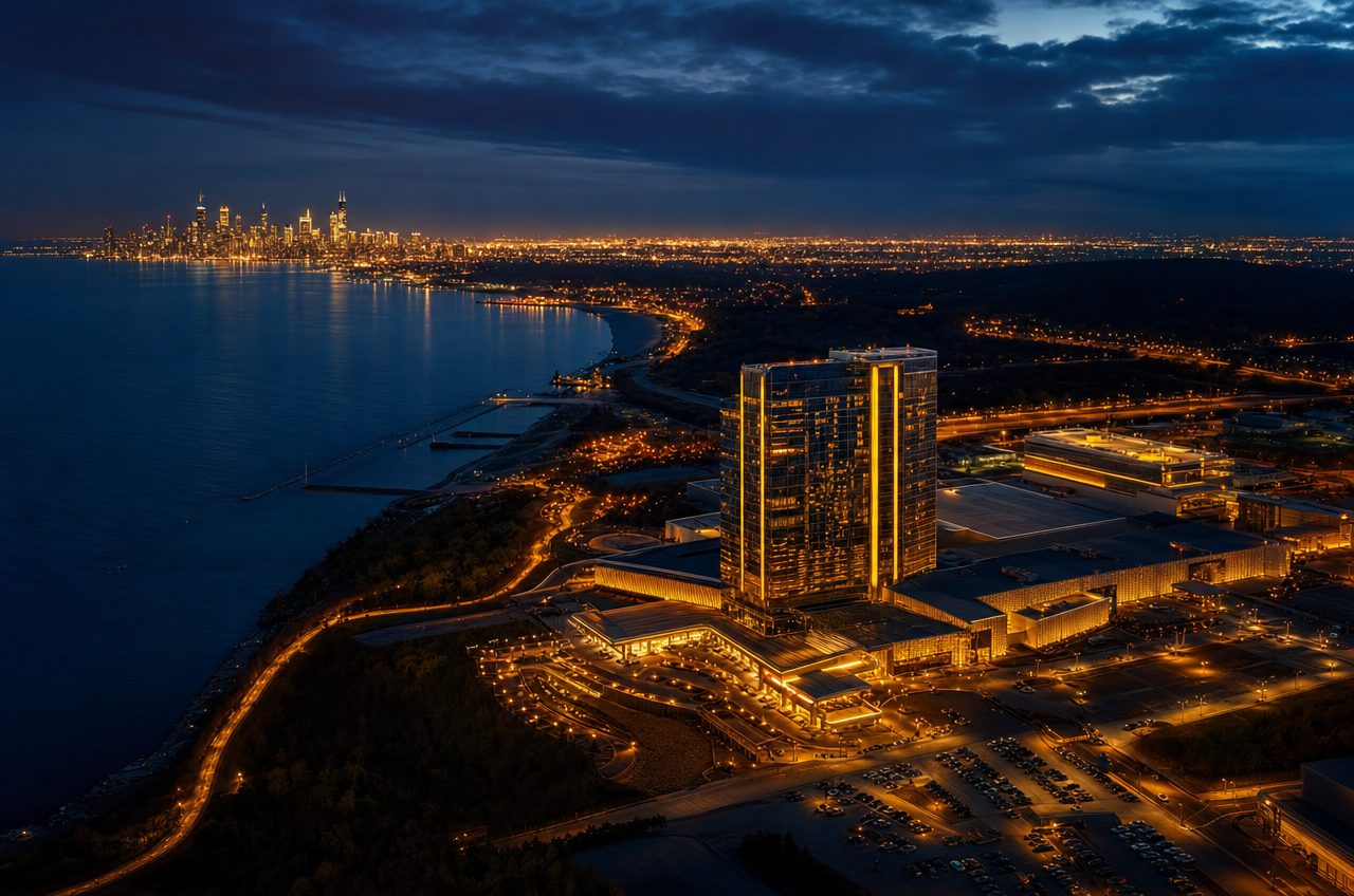 Casinos near Gary, Indiana — aerial cityscape