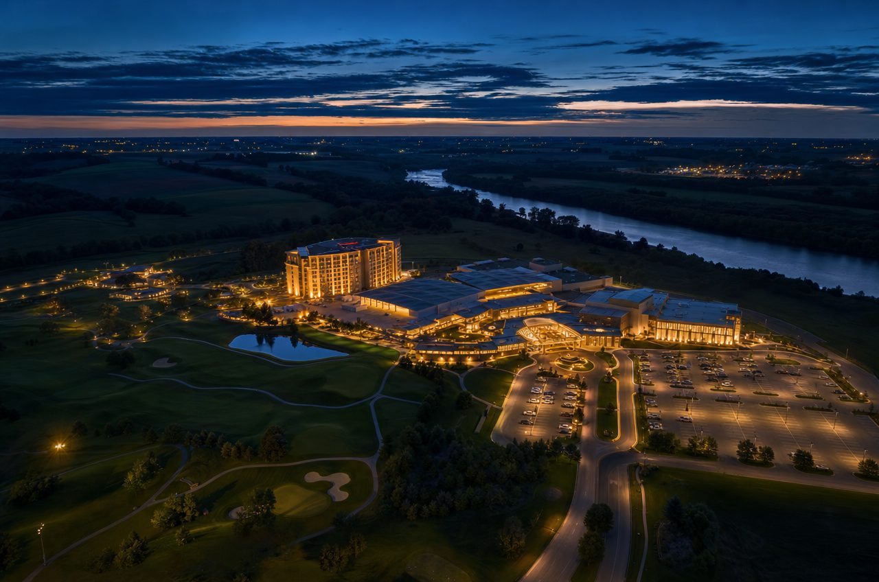 Casinos near Riverside, Iowa — aerial cityscape