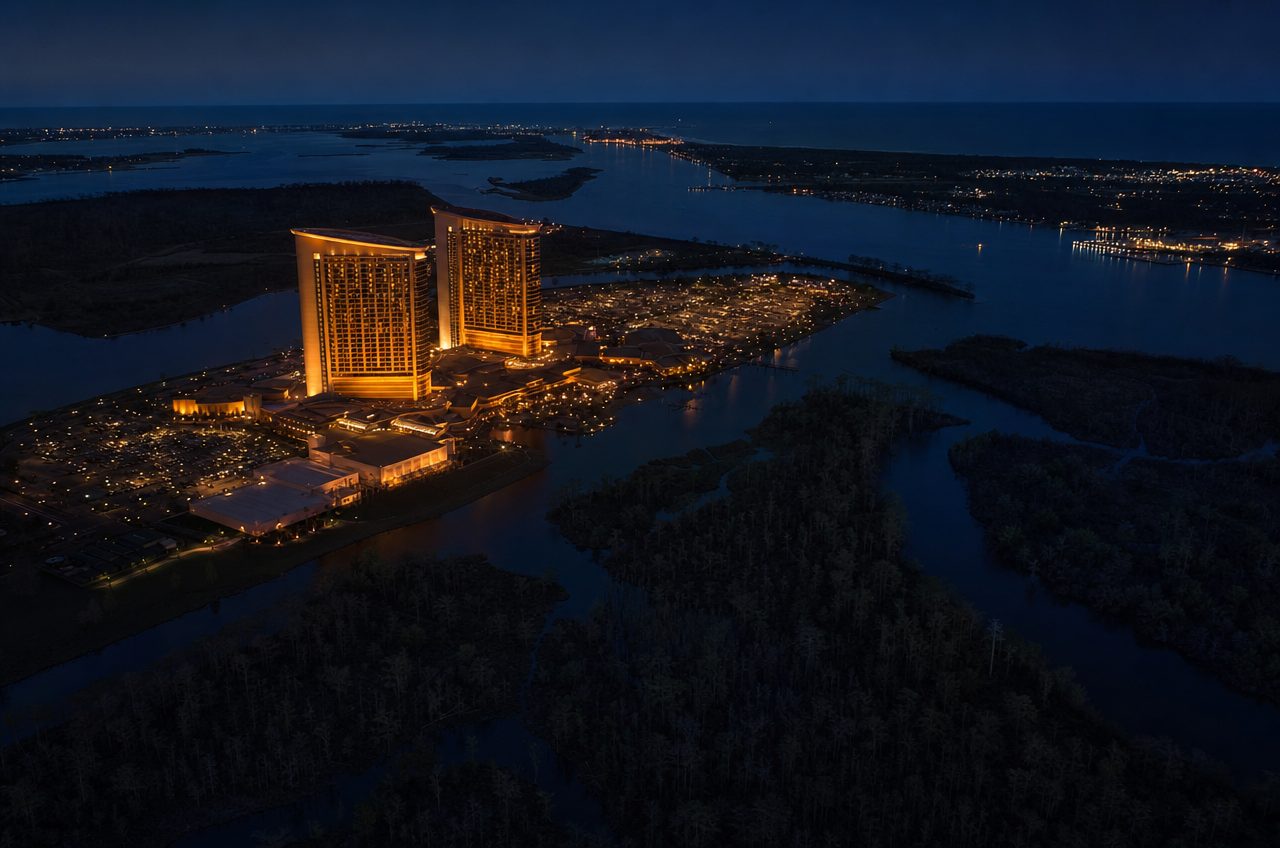 Casinos near Lake Charles, Louisiana — aerial cityscape
