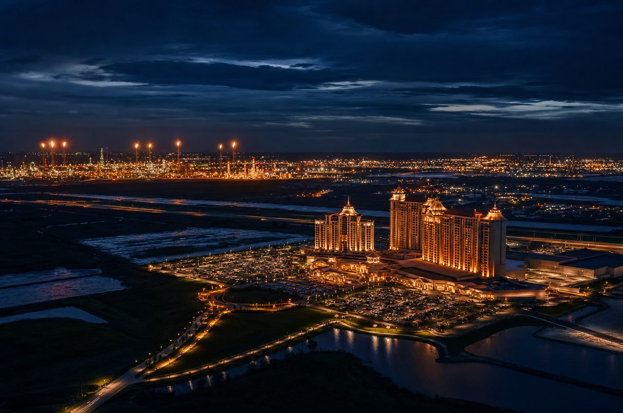 Casinos near Sulphur, Louisiana — aerial cityscape