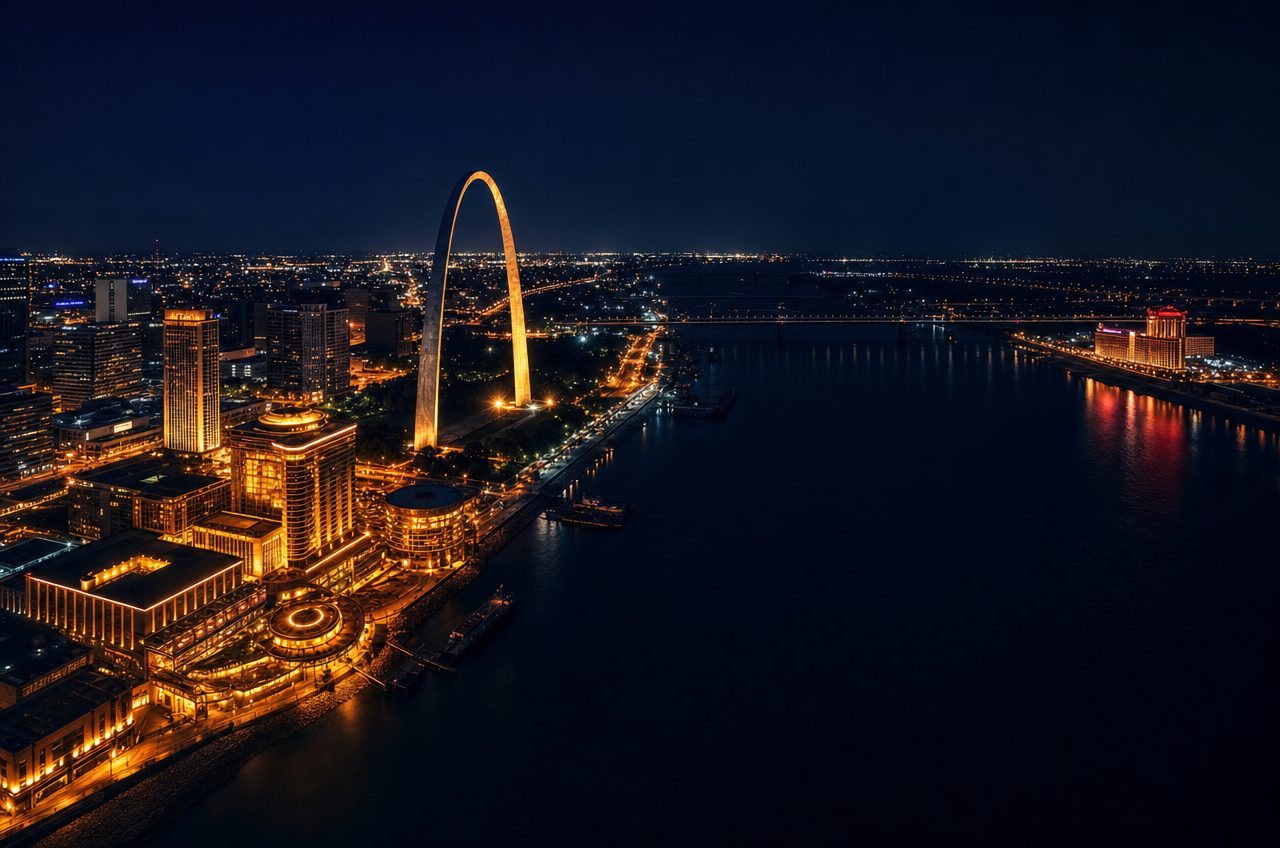 Casinos near St. Louis, Missouri — aerial cityscape