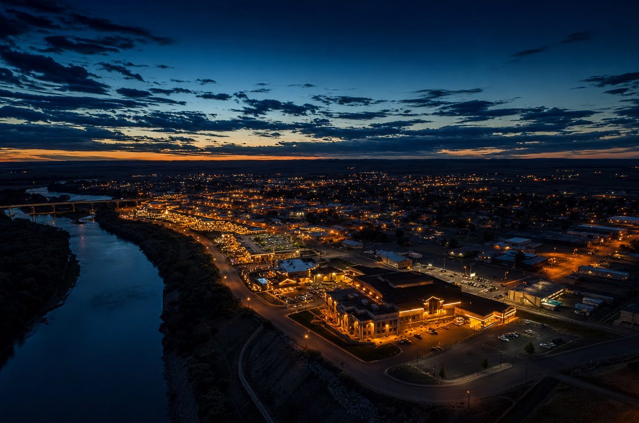 Casinos near Miles City, Montana — aerial cityscape