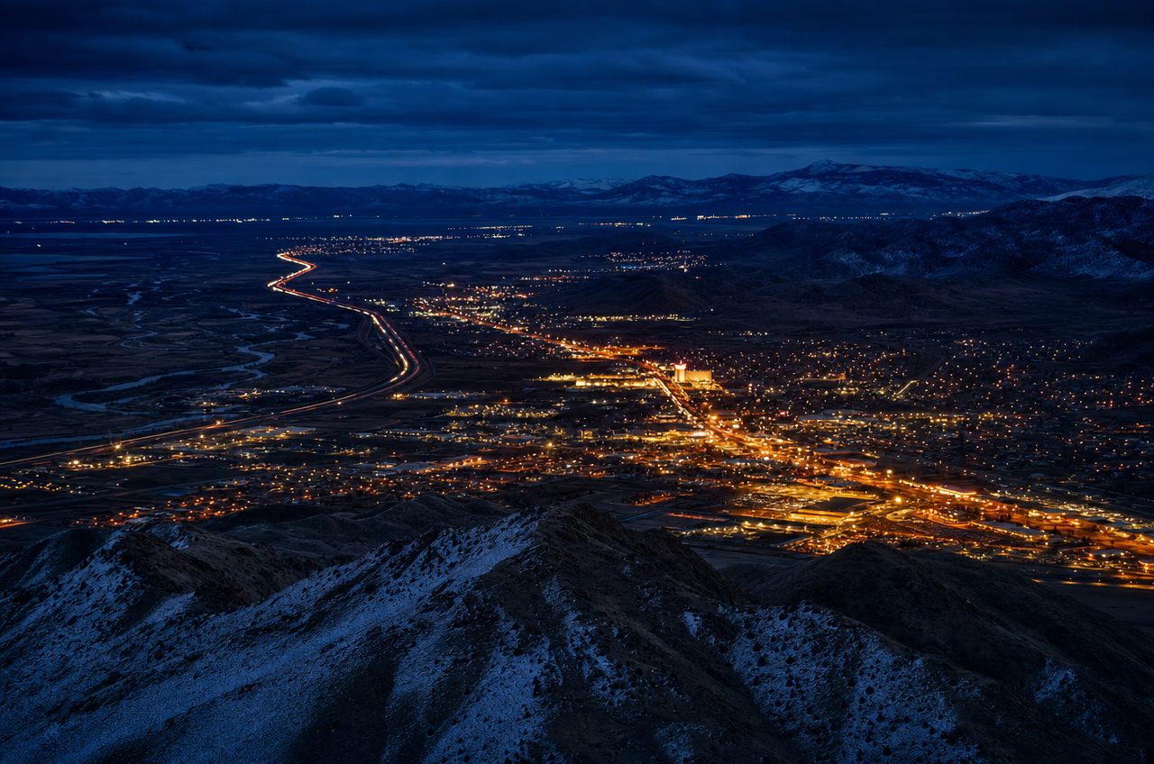 Casinos near Elko, Nevada — aerial cityscape