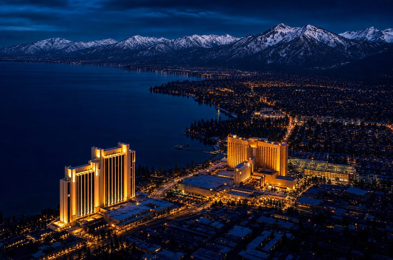 Casinos near Lake Tahoe, Nevada — aerial cityscape