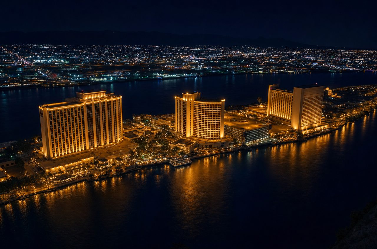 Casinos near Laughlin, Nevada — aerial cityscape