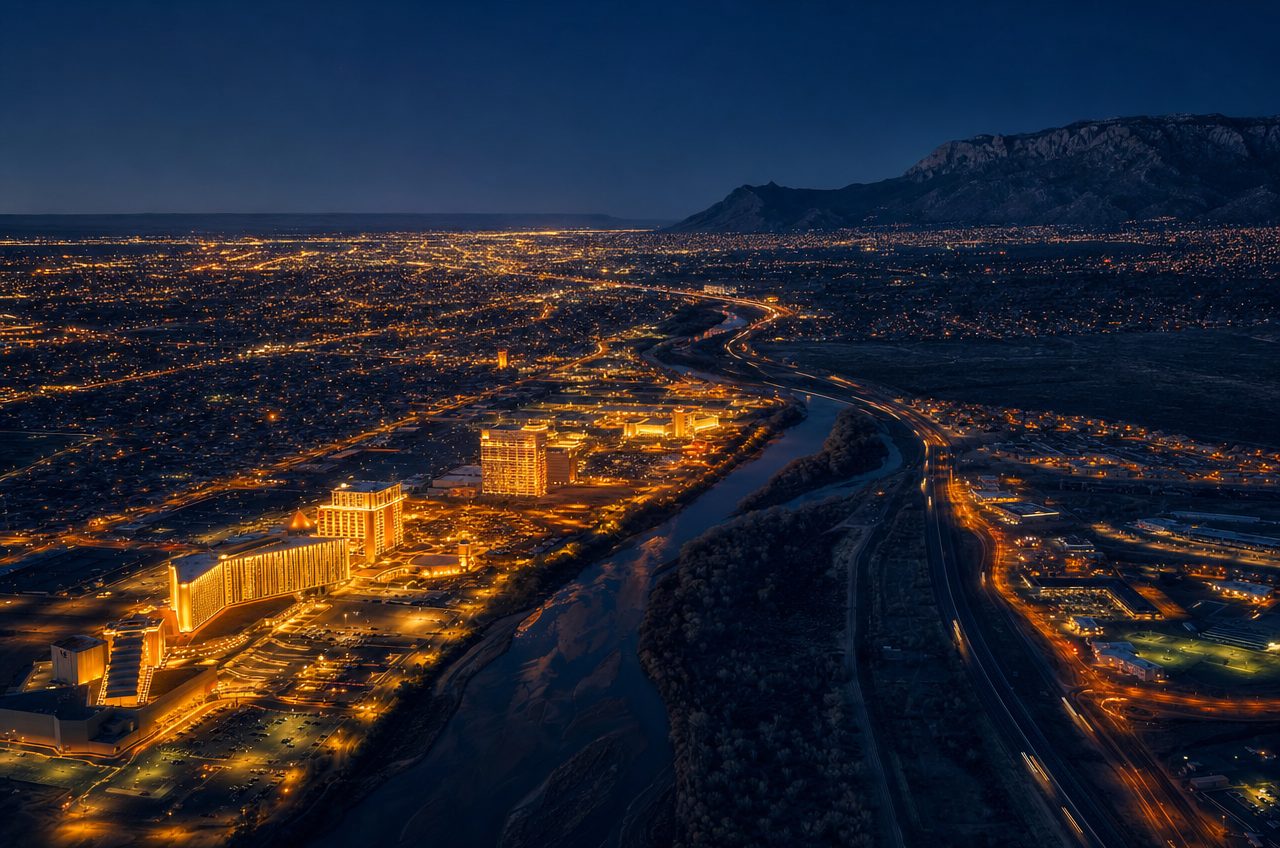 Casinos near Albuquerque, New Mexico — aerial cityscape