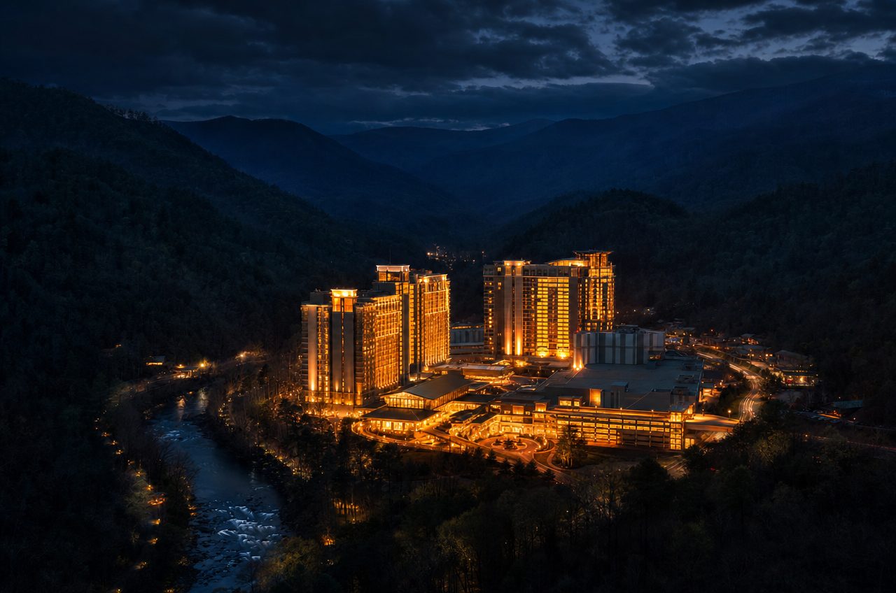 Casinos near Cherokee, North Carolina — aerial cityscape