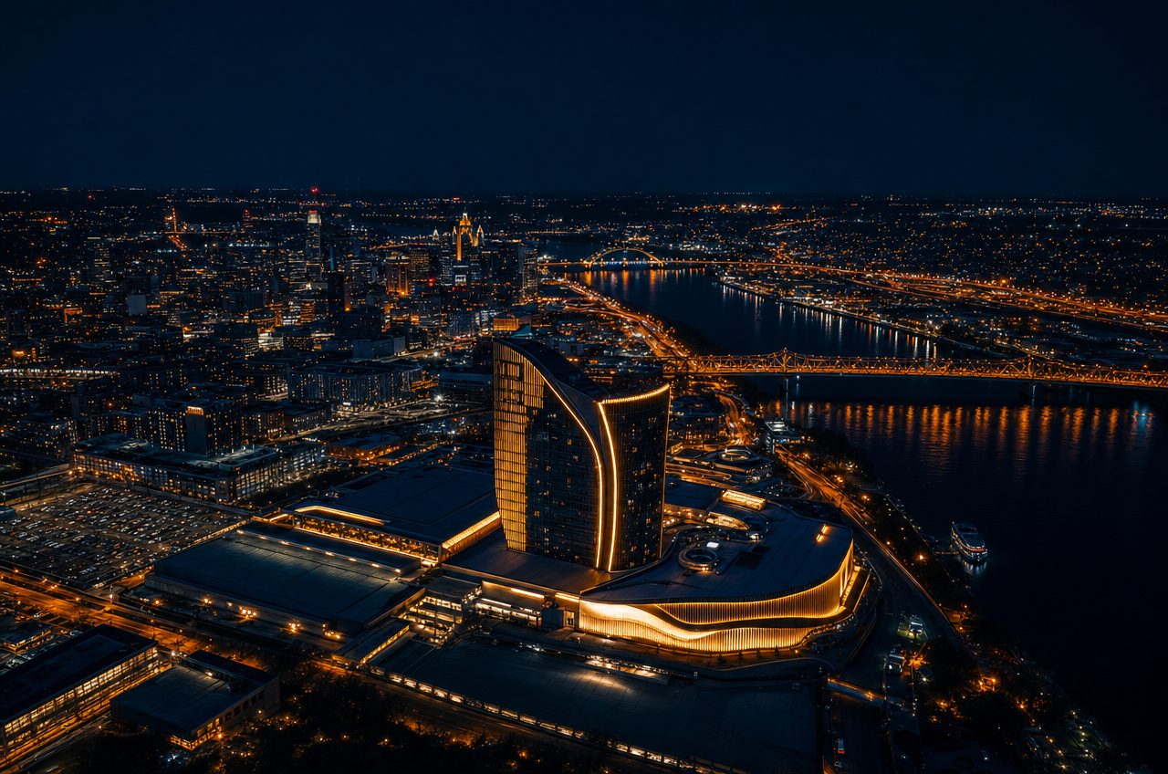 Casinos near Cincinnati, Ohio — aerial cityscape