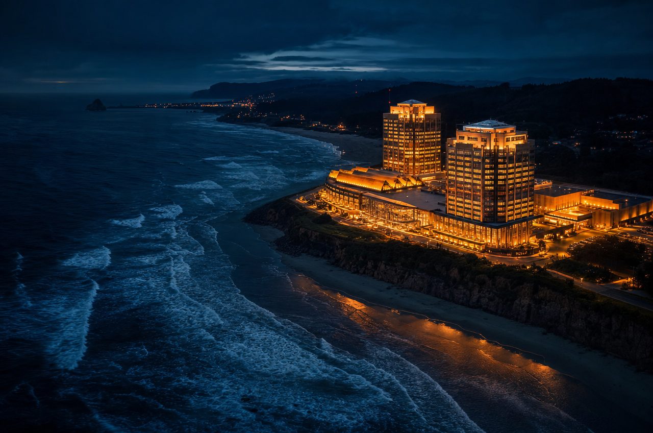 Casinos near Lincoln City, Oregon — aerial cityscape