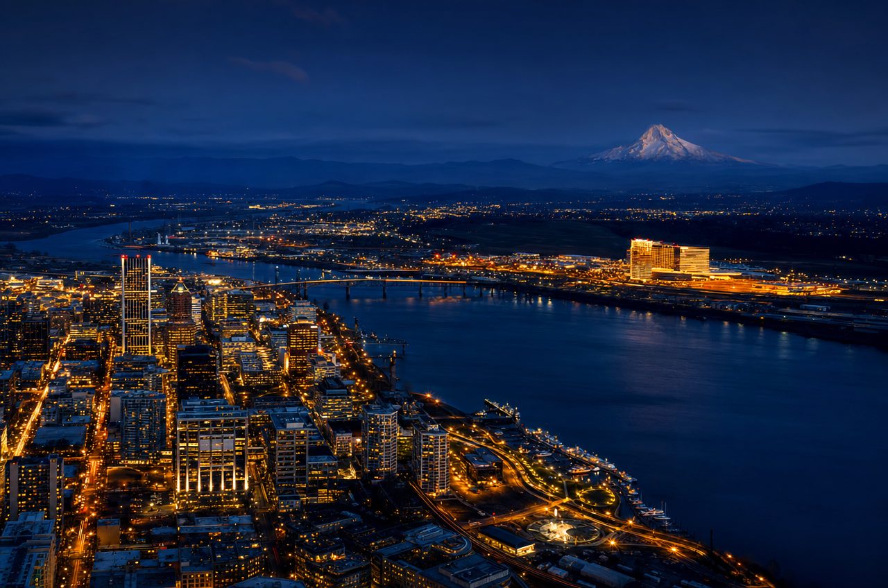 Casinos near Portland, Oregon — aerial cityscape