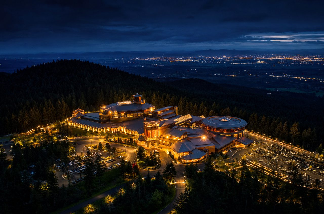 Casinos near Wilsonville, Oregon — aerial cityscape