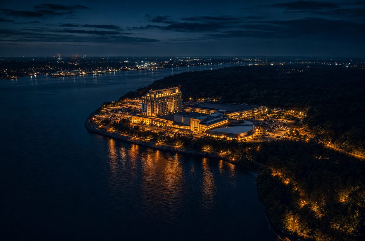 Casinos near Tiverton, Rhode Island — aerial cityscape