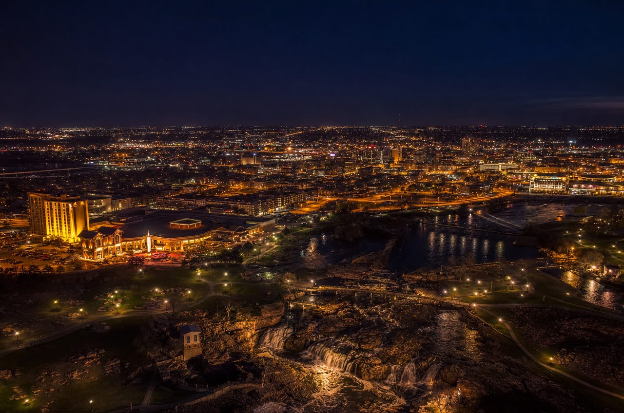 Casinos near Sioux Falls, South Dakota — aerial cityscape